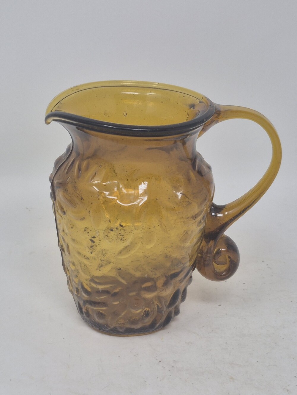 Vintage Amber Pressed Glass Textured Creamer With Applied Glass Handle